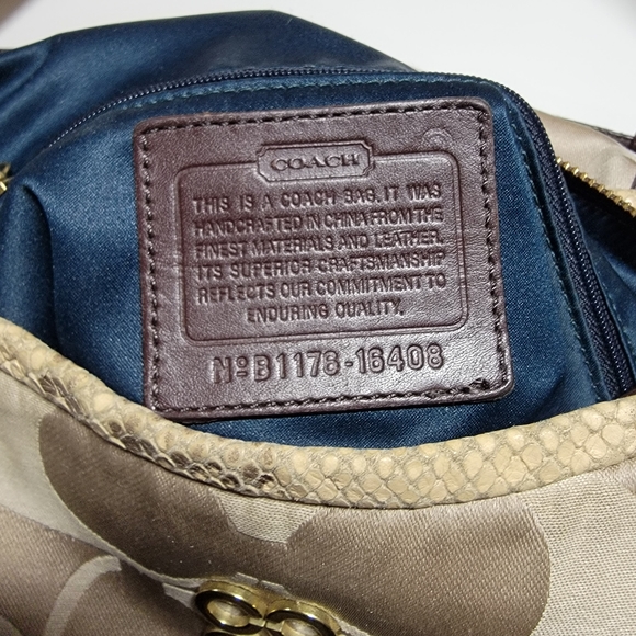 Coach Colette Signature Beige Sateen Python Leather Hobo Bag #16408 - Picture 11 of 15